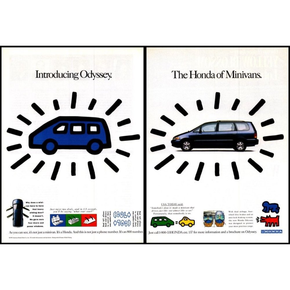 1995 Honda Odyssey Minivan 2 Page Vintage Print Ad Cartoon Wall Art